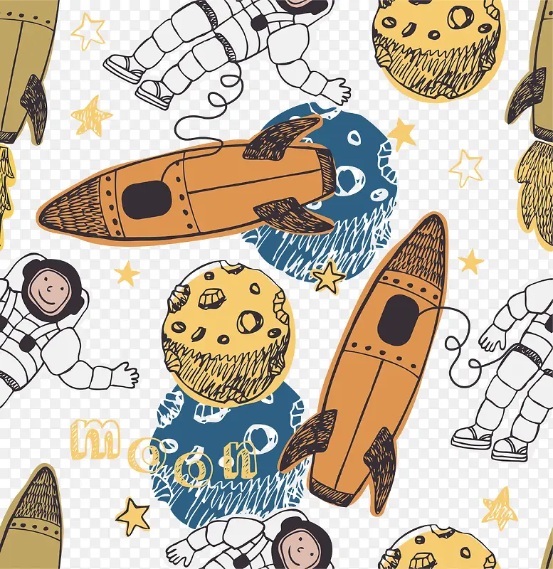 手绘火箭宇宙花纹