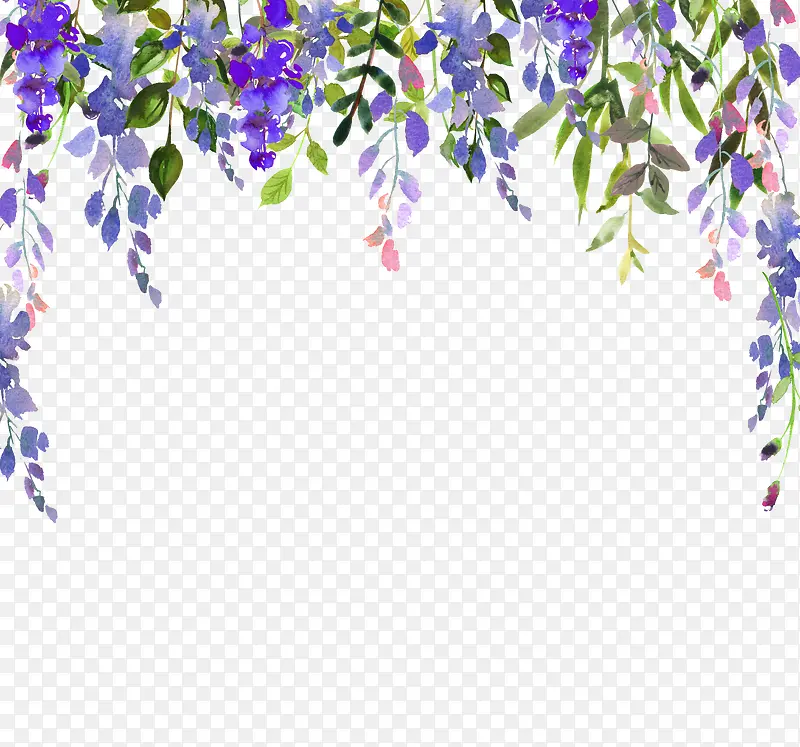 手绘水彩蓝色植物边框