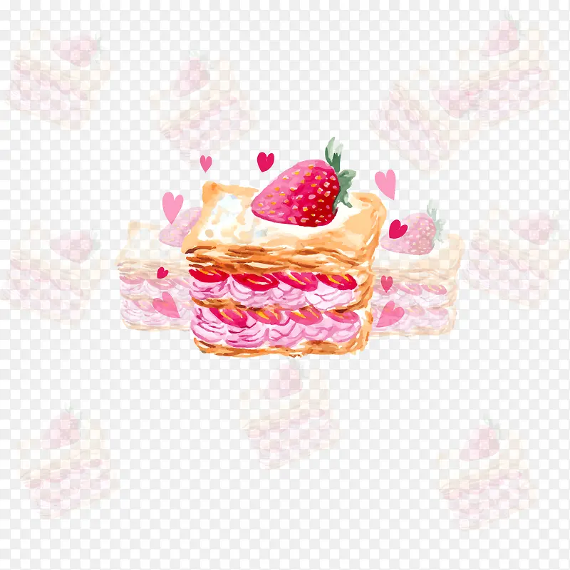 彩绘奶油草莓蛋糕矢量图
