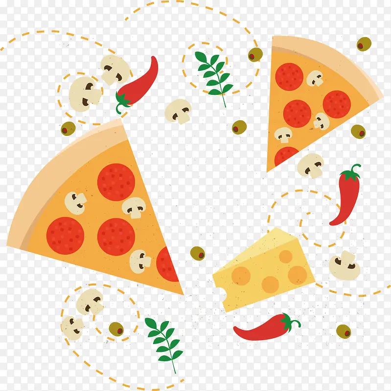 矢量图水彩披萨食物