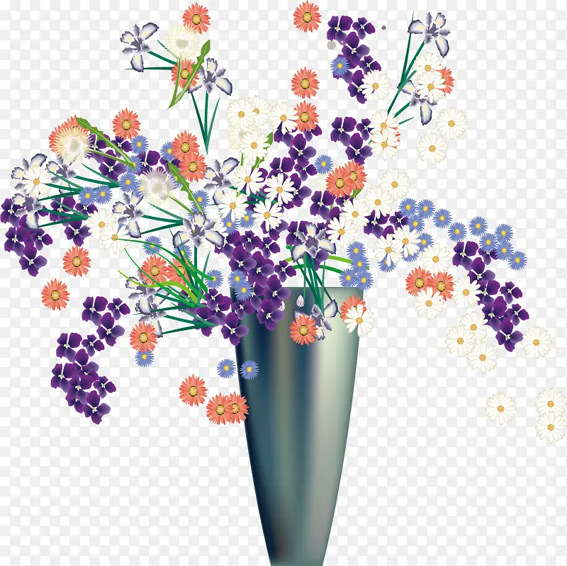 矢量手绘简单紫色小花盆栽