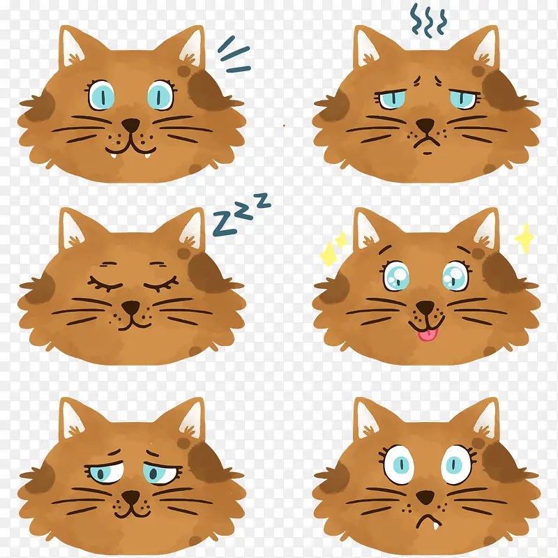 矢量水彩猫表情符号