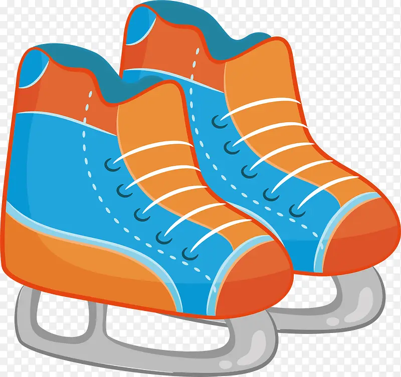 蓝橘色冬季滑冰鞋