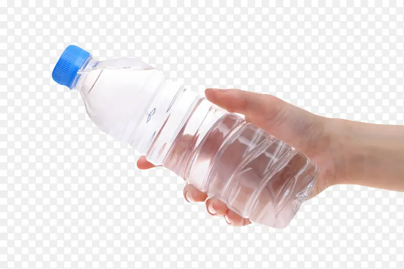 透明解渴手拿着的塑料瓶饮用水实
