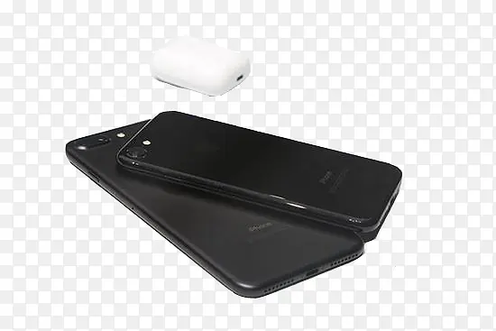 黑色iPhone7手机和无线耳机