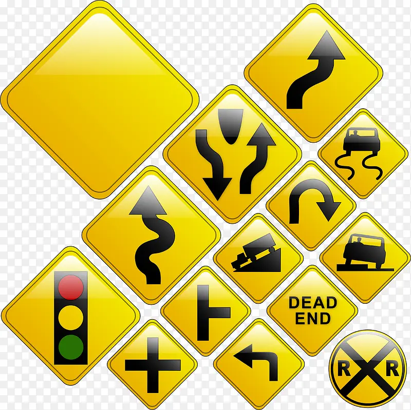 黄色交通标识矢量图