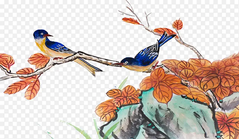 彩绘水墨艺术鸟类插画
