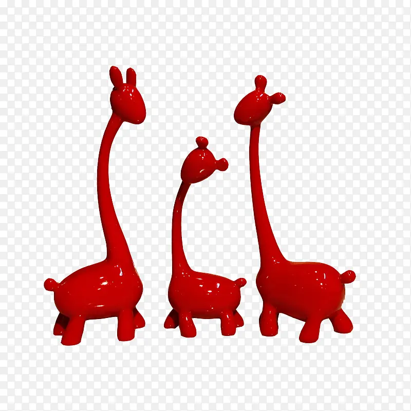 现代红色长颈鹿摆件