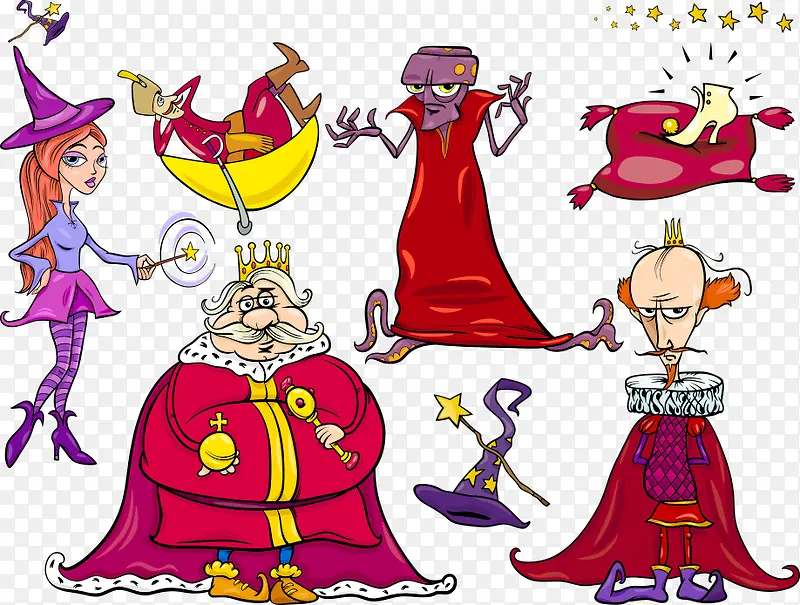 矢量卡通巫师和国王