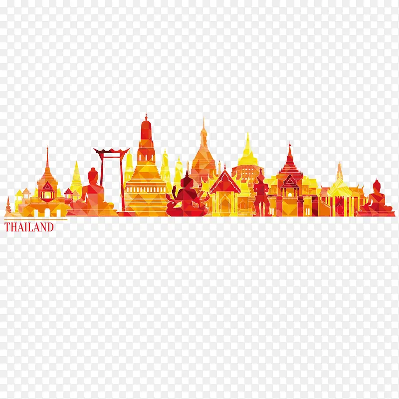 红色泰国城市手绘