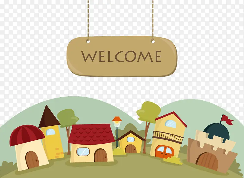 卡通房屋 手绘 矢量图 吊牌 welcome