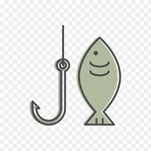 绿色小鱼边上的鱼钩