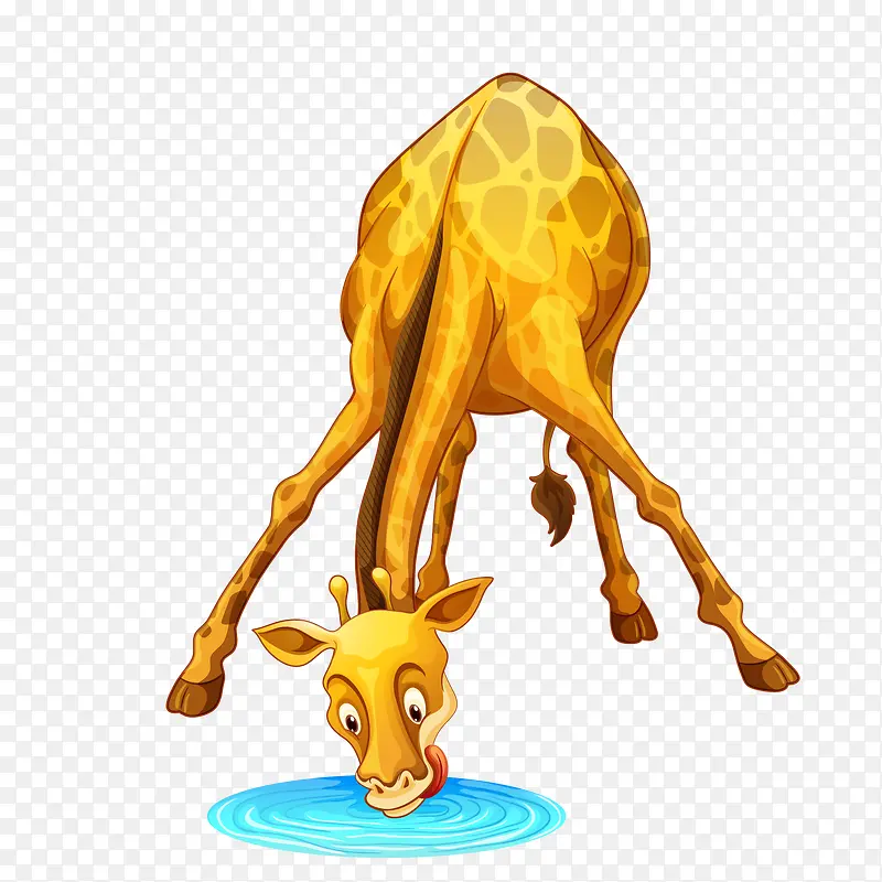 卡通可爱喝水的长颈鹿