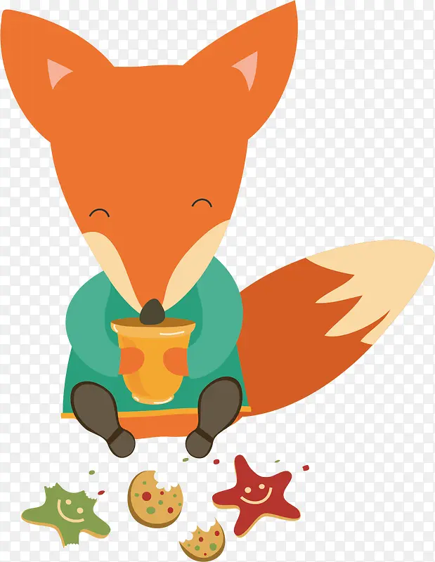 矢量图喝水的小狐狸