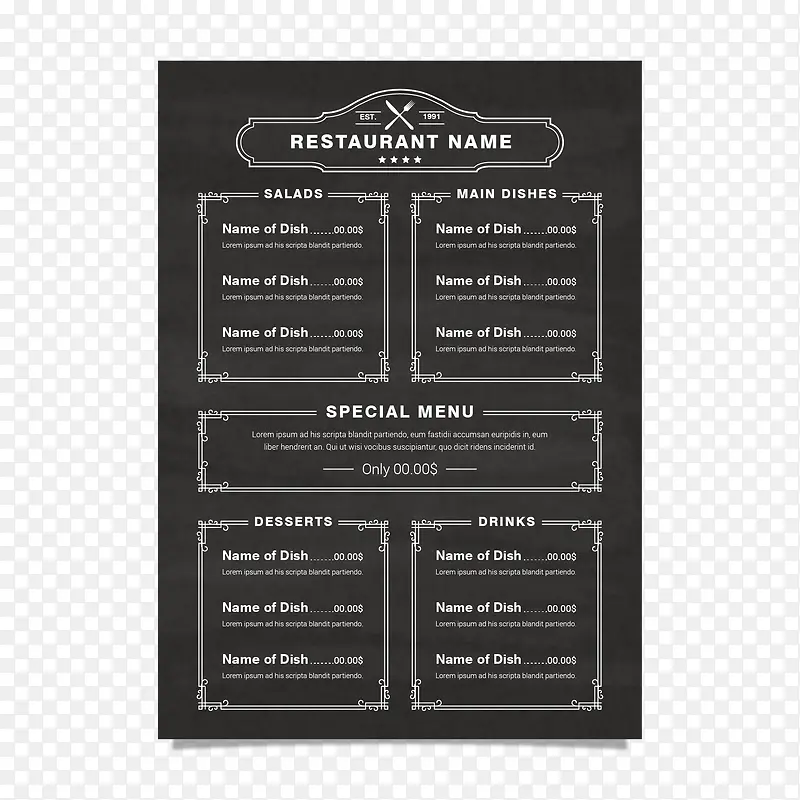 黑色餐厅菜单设计矢量素材