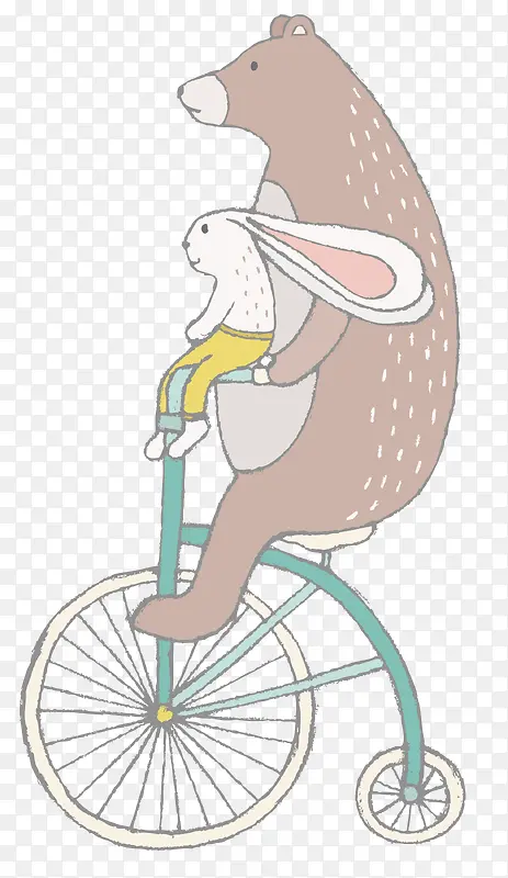骑自行车的熊和兔子