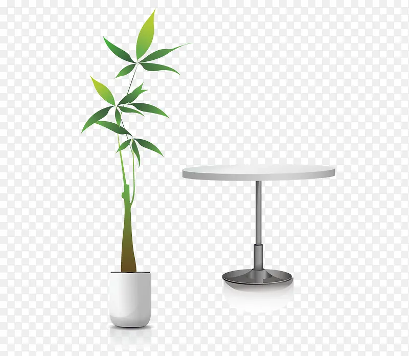 矢量盆栽竹子和桌子