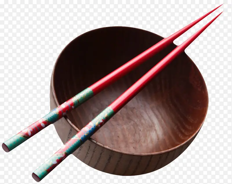 深棕色容器空的木制碗和筷子实物
