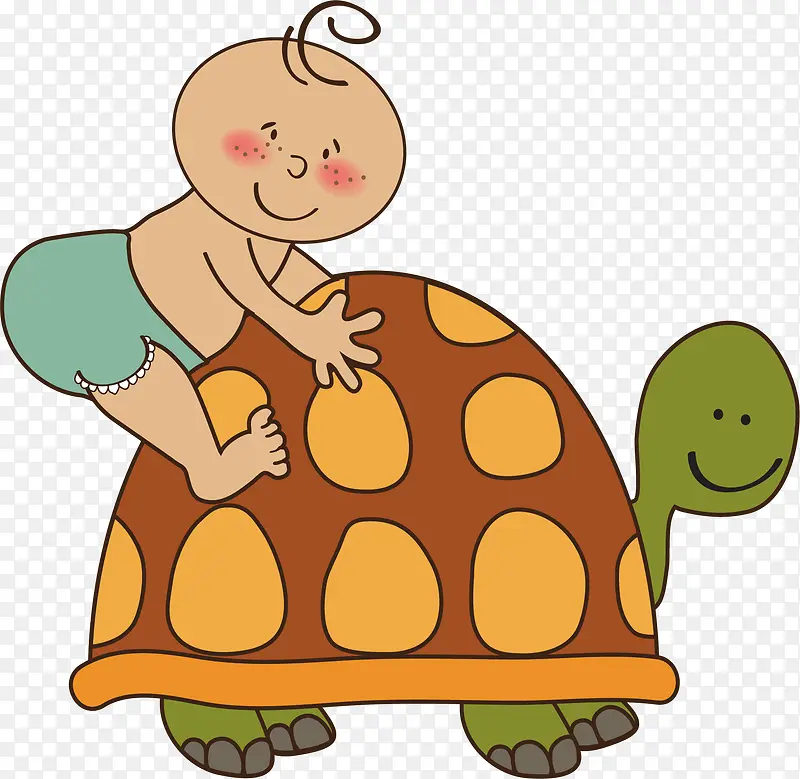 骑着乌龟的小孩