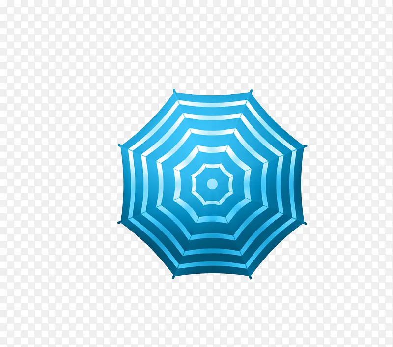 俯视蓝色条纹伞面雨伞矢量图