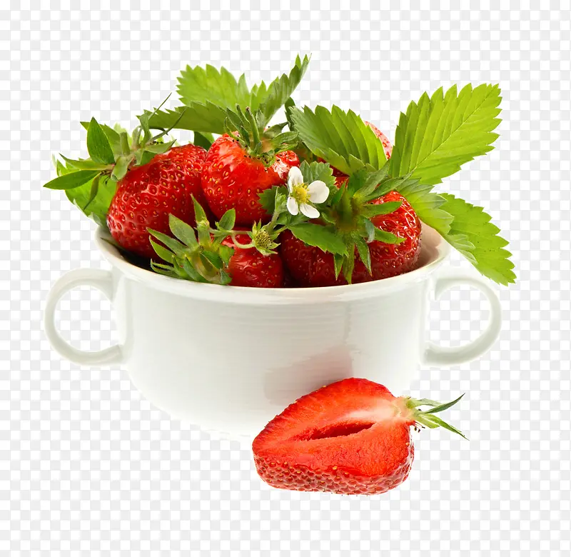 一碗草莓水果叶子