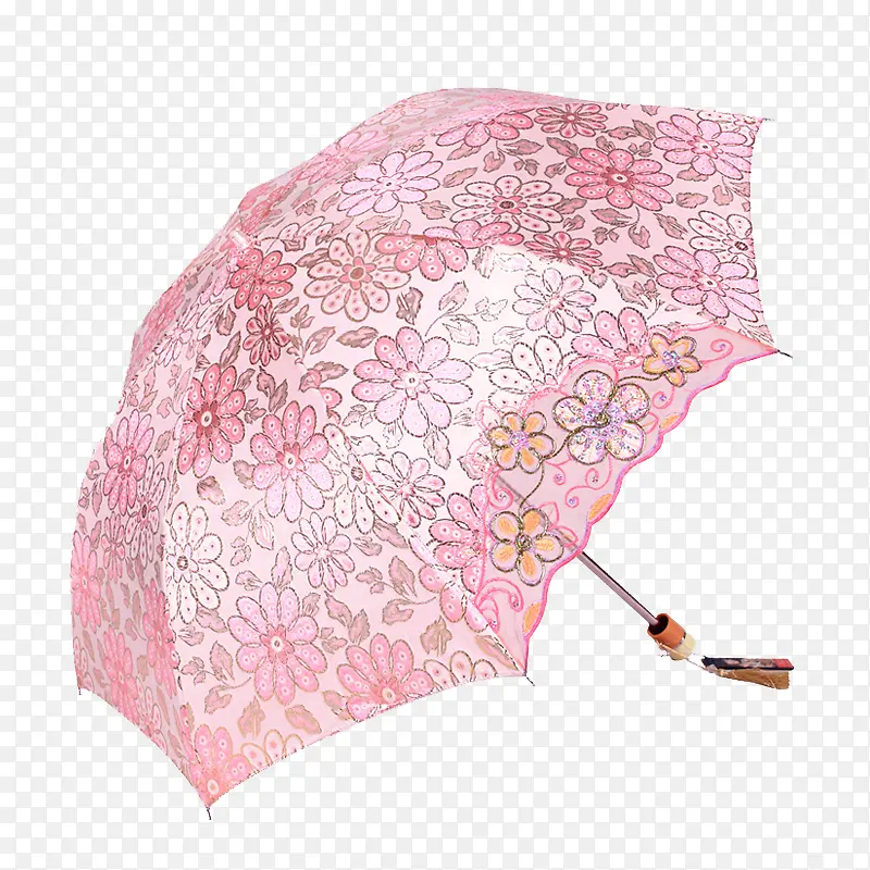 粉色刺绣印花晴雨伞