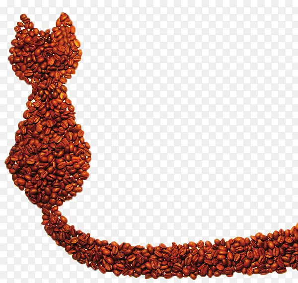咖啡豆拼起来的猫咪形状