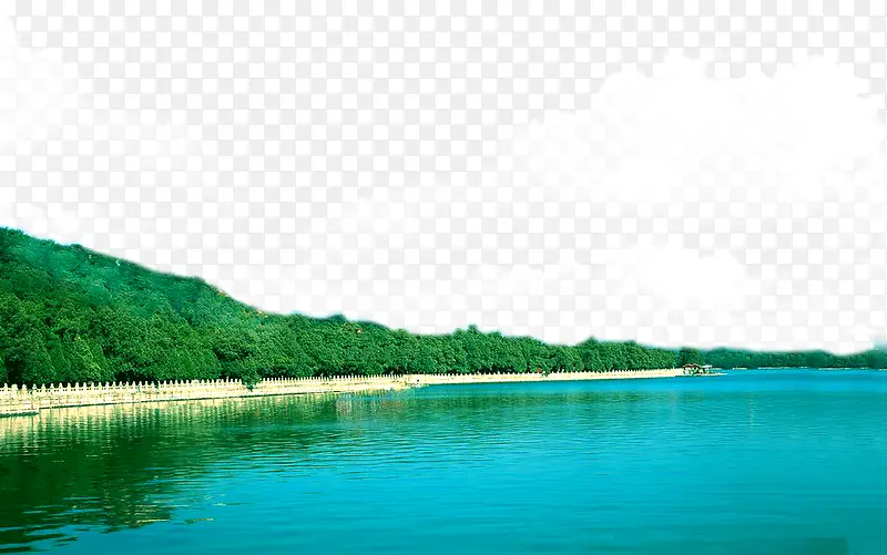蓝天白云湖景