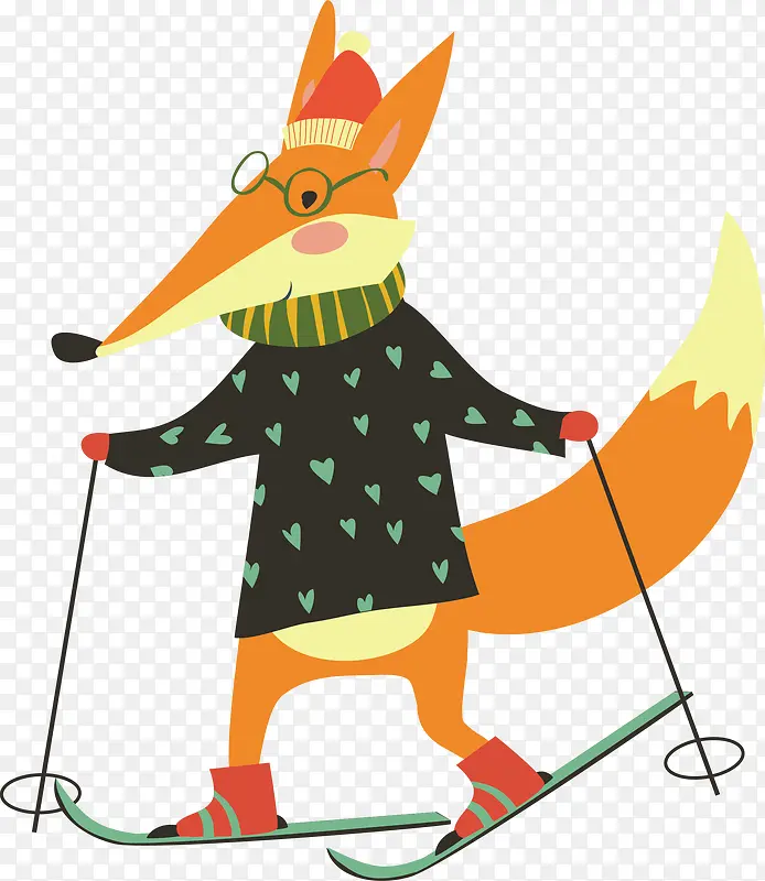 矢量图滑雪的狐狸