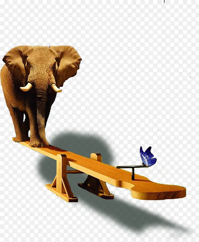 大象蝴蝶创意跷跷板高清免扣素材