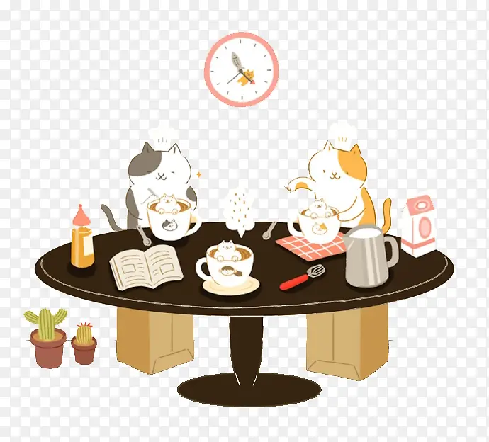 卡通小猫喝茶