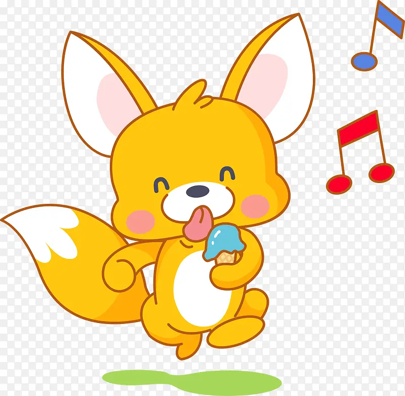 小狐狸吃雪糕听音乐卡通矢量