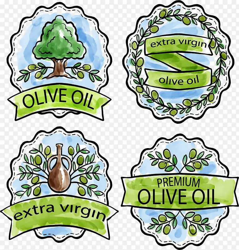 水彩手绘橄榄油商标海报