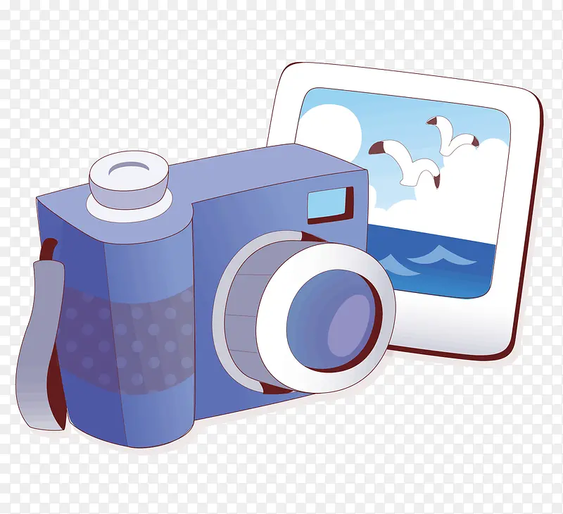 一台蓝色的相机和一张照片
