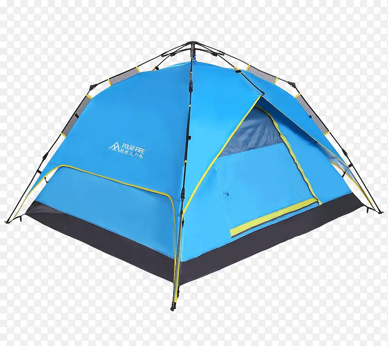 蓝色撑开的帐篷
