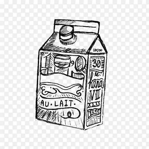 黑白素描手绘牛奶盒