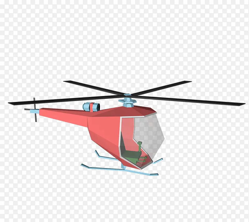 卡通立体红色直升机png