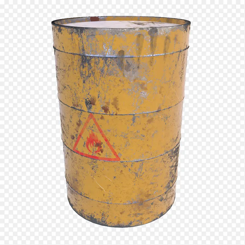 一桶破旧黄色大桶装机油桶