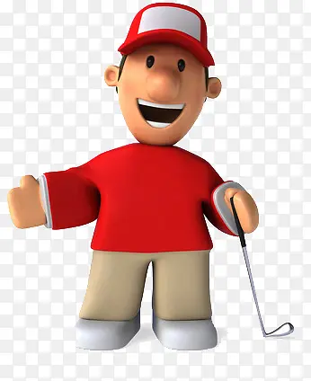 卡通穿红色衣服男子打高尔夫球
