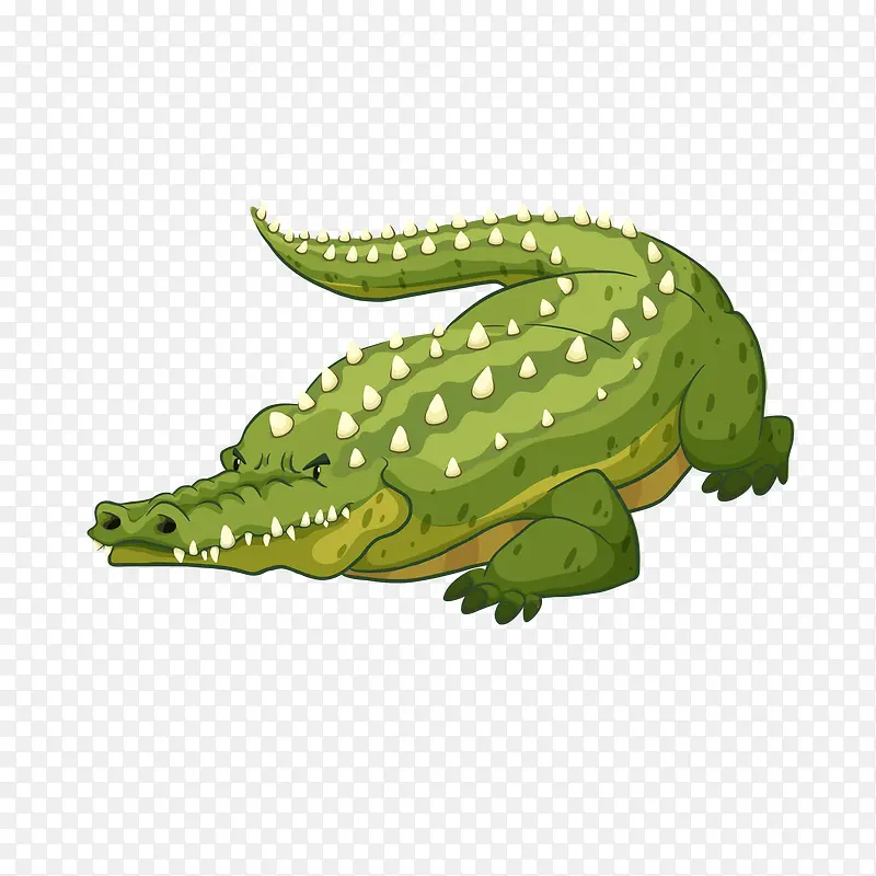 绿色爬行鳄鱼卡通插画