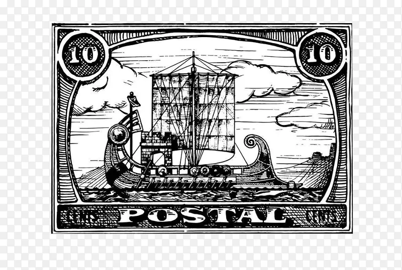 一张黑白灰船邮票图