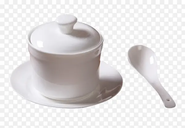 白色带勺子炖罐