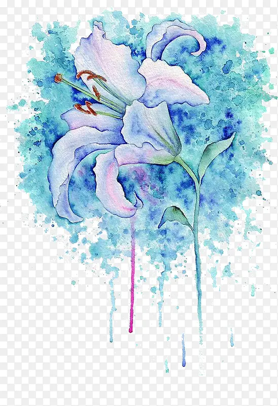 蓝色水彩花卉插画艺术