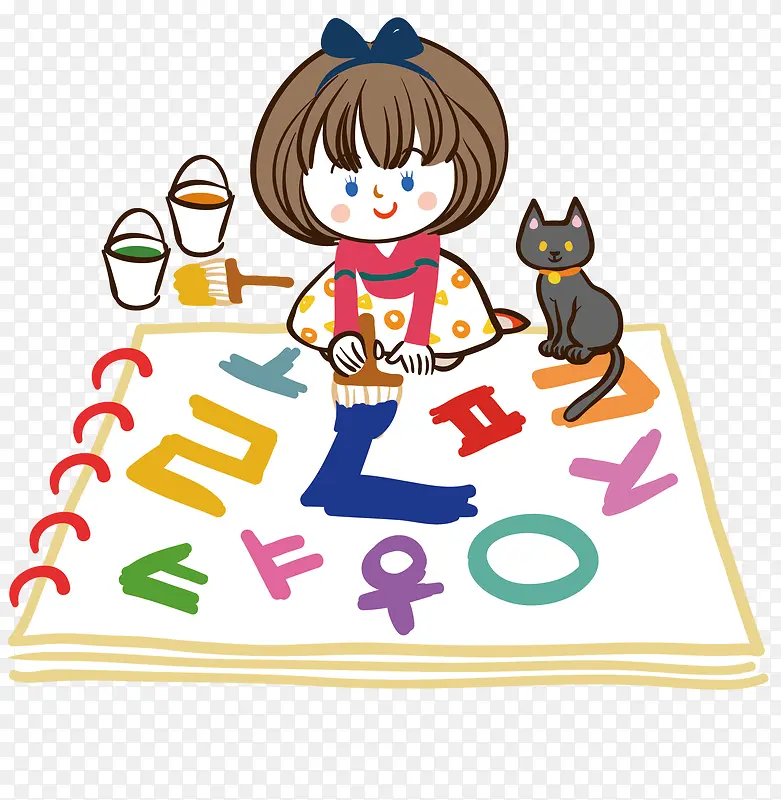 学习写字的女孩矢量