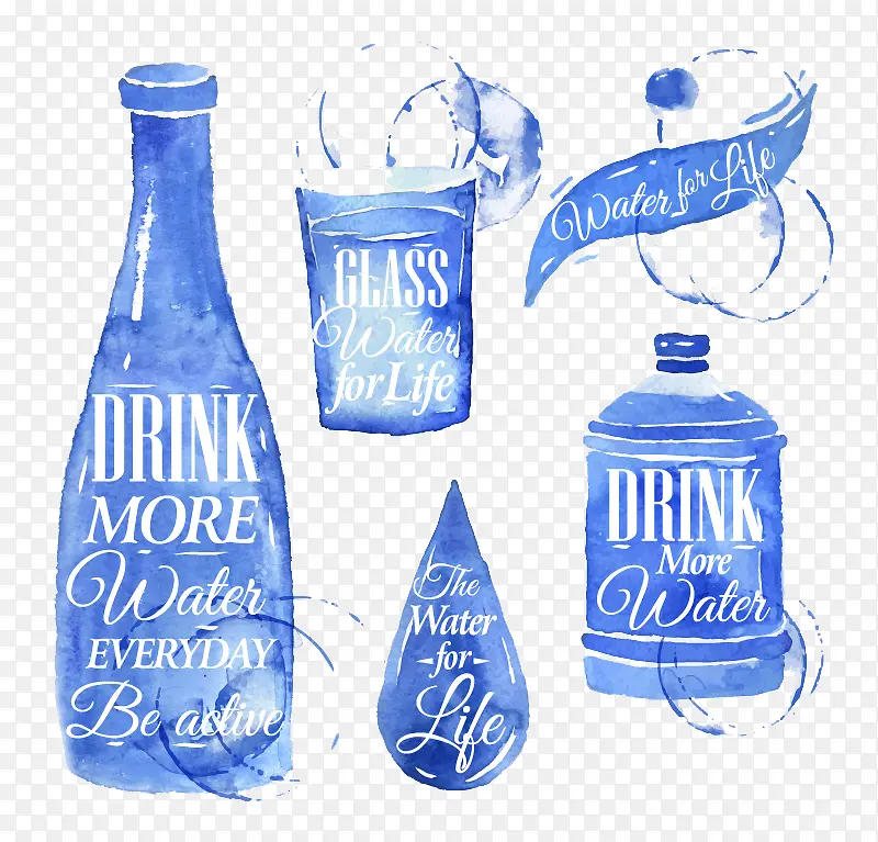 水元素水彩画设计矢量素材