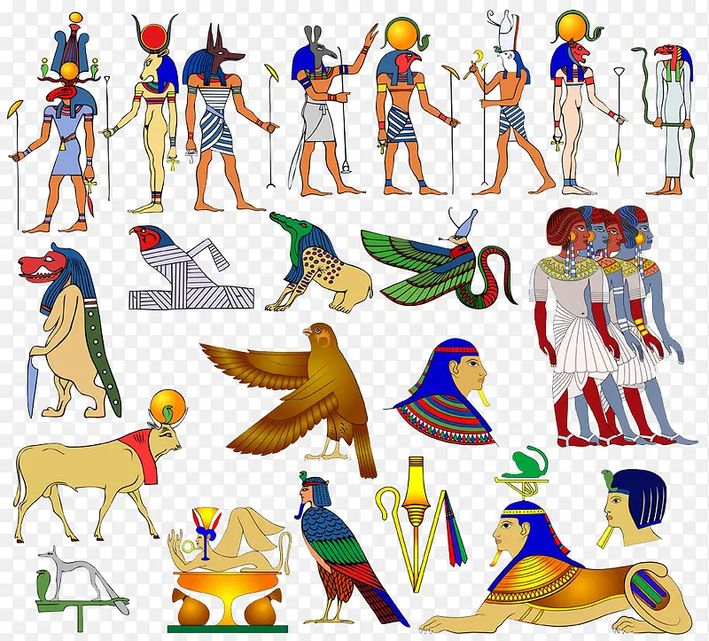 埃及人物动物插画图片