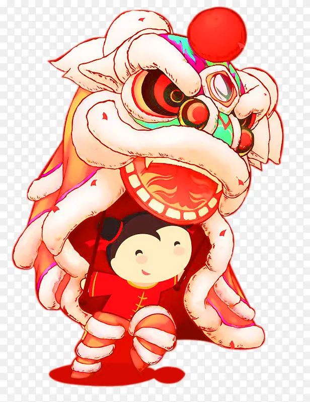 红色中国风舞狮装饰图案
