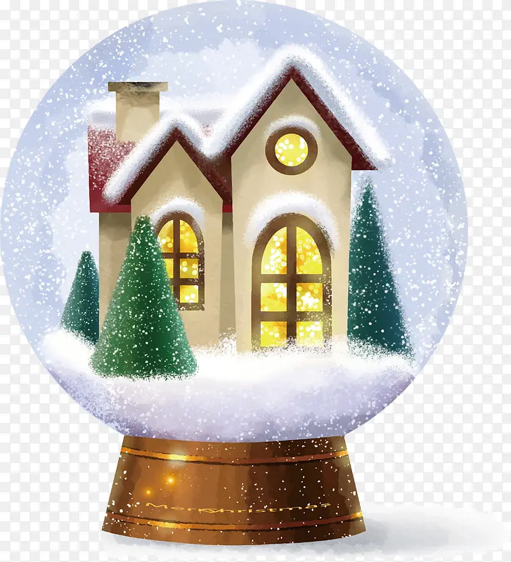 水彩手绘温馨圣诞小屋水晶球