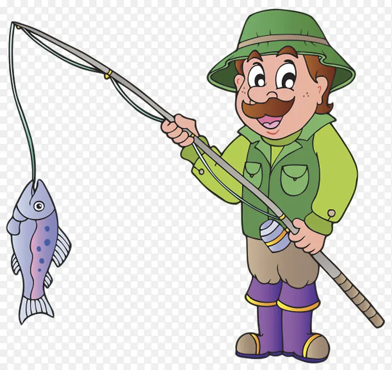 卡通手绘大叔钓鱼渔夫