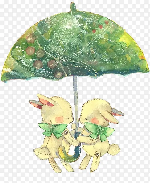 梦幻森林系元素 两只打伞的小兔